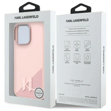 Dėklas Karl Lagerfeld Silicone Shadow Metal Initial MagSafe  iPhone 16 Pro Max - Rožinis 7