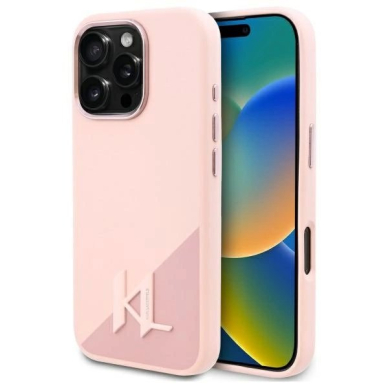 Dėklas Karl Lagerfeld Silicone Shadow Metal Initial MagSafe  iPhone 16 Pro Max - Rožinis