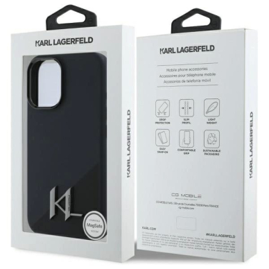 Dėklas Karl Lagerfeld Silicone Shadow Metal Initial MagSafe iPhone 16  - Juodas 7