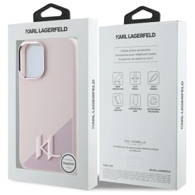 Dėklas Karl Lagerfeld Silicone Shadow Metal Initial MagSafe iPhone 16  - Rožinis 7