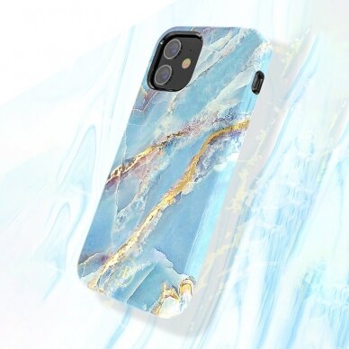 Kingxbar Marble Serijos Dėklas Dekoruotas Marmuro Raštu Iphone 12 Mini Mėlynas 5