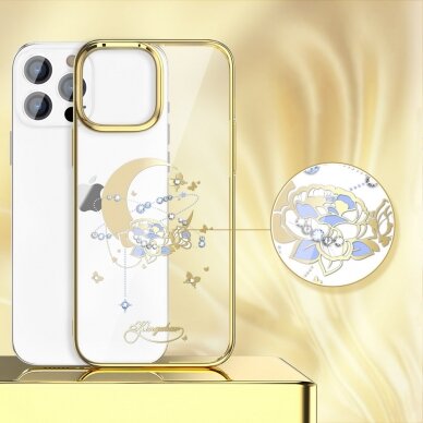 Dėklas Kingxbar Moon su Swarovski kristalais iPhone 13 Pro Auksinis (Flower) 2