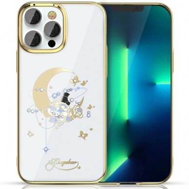 Dėklas Kingxbar Moon su Swarovski kristalais iPhone 13 Pro Auksinis (Flower)