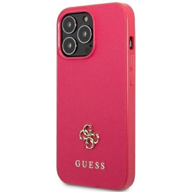 Telefono Dėklas Etui Guess Saffiano 4G Small Metal Logo na iPhone 13 Pro / 13 Rožinis KOW068