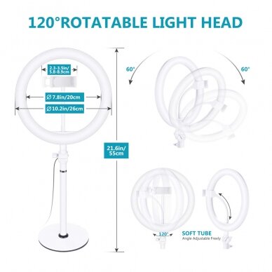 [Užsakomoji prekė] Lampa Birou pentru Telefon Circulara 10" - Techsuit Ring Light (RL-02) - Baltos spalvos 3