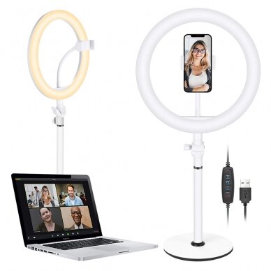 [Užsakomoji prekė] Lampa Birou pentru Telefon Circulara 10" - Techsuit Ring Light (RL-02) - Baltos spalvos