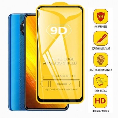 LCD apsauginis stikliukas 9D Full Glue Xiaomi Poco X3 NFC juodas  1