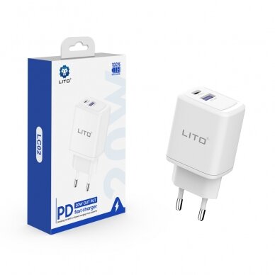 [Užsakomoji prekė] Lito - Wall Charger (LT-LC02) - Type-C PD20W, USB-A 18W, Fast Charging for iPhone, Samsung, iPad - White 1