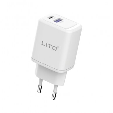 [Užsakomoji prekė] Lito - Wall Charger (LT-LC02) - Type-C PD20W, USB-A 18W, Fast Charging for iPhone, Samsung, iPad - White