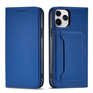 Dėklas Magnet Card Case for iPhone 12 Pro Mėlynas