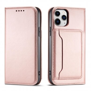 Dėklas Magnet Card Case for iPhone 12 Pro Rožinis 2