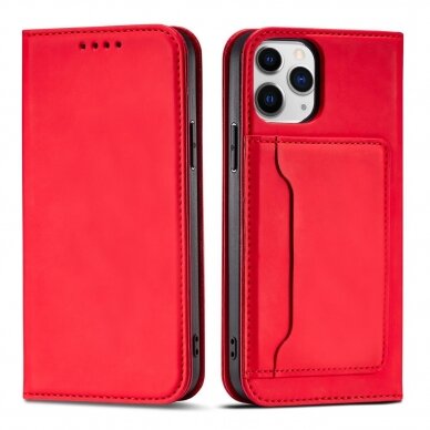 Dėklas Magnet Card Case for iPhone 12 Pro Raudonas 2