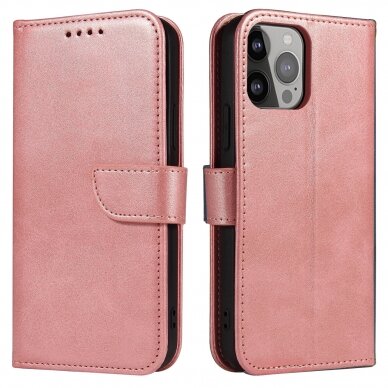 Atverčiamas dėklas Magnet Case elegant iPhone 13 Pro Max Rožinis