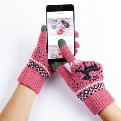 [Užsakomoji prekė] Manusi Touchscreen - Techsuit Raindeer Woolen (ST0002) - Tamsiai Rožinis 3