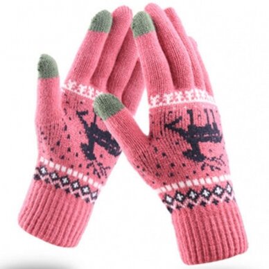 [Užsakomoji prekė] Manusi Touchscreen - Techsuit Raindeer Woolen (ST0002) - Tamsiai Rožinis