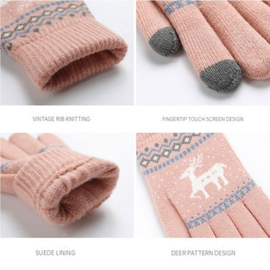 [Užsakomoji prekė] Manusi Touchscreen - Techsuit Raindeer Woolen (ST0002) - Pink 3