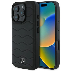 Dėklas Mercedes MB Waves Leather iPhone 16 Pro  - Juodas