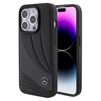 Mercedes Leather Wave Pattern dėklas skirtas iPhone 15 Pro Max - Juodas