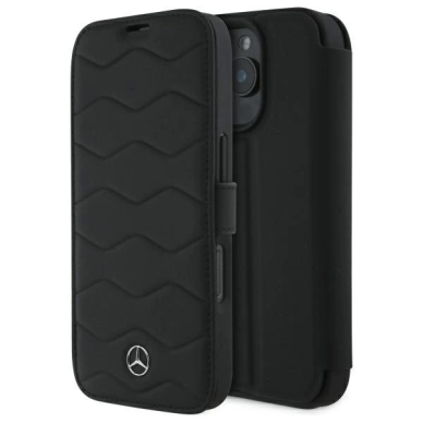 Dėklas Mercedes MB Waves Leather  iPhone 16 Pro Max - Juodas