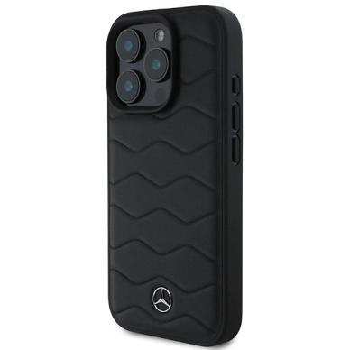 Dėklas Mercedes MB Waves Leather iPhone 16 Pro  - Juodas 1