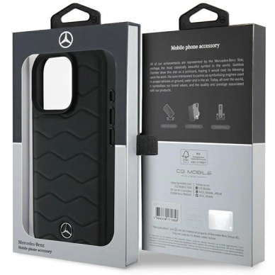 Dėklas Mercedes MB Waves Leather iPhone 16 Pro  - Juodas 7