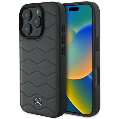 Dėklas Mercedes MB Waves Leather iPhone 16 Pro Max  - Pilkas