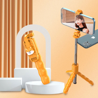 [Užsakomoji prekė] Mini Selfie Stick with Detachable Remote Control - Techsuit (KT01) - oranžinis 1