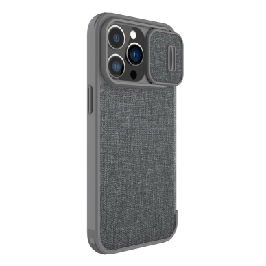 Akcija! Dėklas Nillkin Qin Cloth Pro Case with Camera Protector For iPhone 14 Pro Max Pilkas  4