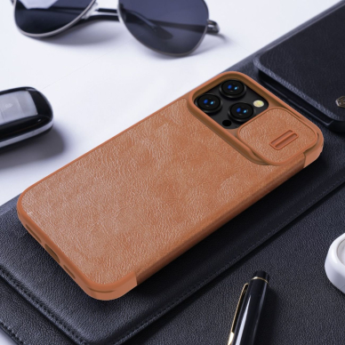 Dėklas Nillkin Qin Pro Leather Case iPhone 14 Pro Rudas 19