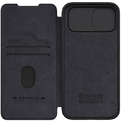 Dėklas Nillkin Qin Pro Leather Flip Camera Cover Case skirta iPhone 15 - Juodas 1