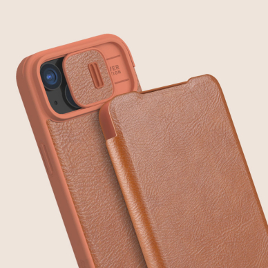 Nillkin Qin Pro Leather Flip Camera Cover Case for iPhone 15 Pro Max - Juodas 11