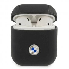 Originalus BMW dėklas BMA2SSLBK AirPods cover  Juodas Geniune Leather Silver Logo