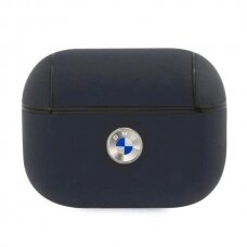 Originalus BMW dėklas BMAPSSLNA AirPods Pro cover granatowy/navy Geniune Leather Silver Logo