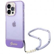 Originalus dėklas Guess GUHCP14LHGCOHU iPhone 14 Pro 6.1  Violetinis hardcase Translucent Pearl Strap