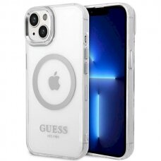 Originalus dėklas Guess GUHMP14MHTRMS iPhone 14 Plus 6.7  sidabrinis hard case Metal Outline Magsafe