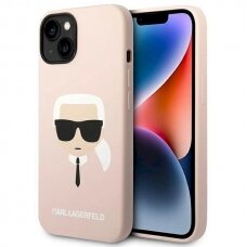 Originalus dėklas Karl Lagerfeld KLHMP14MSLKHLP iPhone 14 Plus 6,7" hardcase jasno/light rožinis Silicone Karl`s Head Magsafe