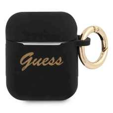 Originalus Guess dėklas GUA2SSSK AirPods cover Juodas/Juodas Silicone Vintage Script