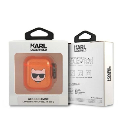 Orginalus dėklas Karl Lagerfeld KLA2UCHFO AirPods cover Oranžinis Choupette 3