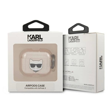 Orginalus dėklas Karl Lagerfeld KLA3UCHGD AirPods 3 Auksinis su Blizgučiais Choupette 2