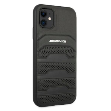 Originalus AMG dėklas AMHCN61GSEBK iPhone 11 6.1 Juodas hardcase Leather Debossed Lines 3