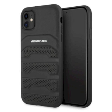 Originalus AMG dėklas AMHCN61GSEBK iPhone 11 6.1 Juodas hardcase Leather Debossed Lines