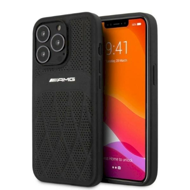 Originalus AMG dėklas AMHCP13LOSDBK iPhone 13 Pro / 13 6.1  Juodas hardcase Leather Curved Lines