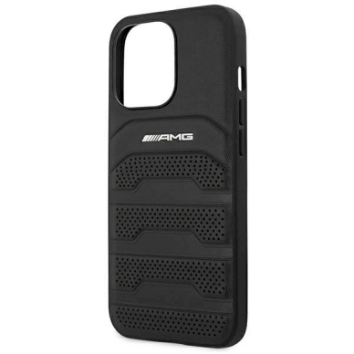 Originalus AMG dėklas AMHCP14LGSEBK iPhone 14 Pro 6.1 Juodas hardcase Leather Debossed Lines 5