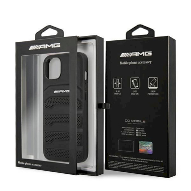 Originalus AMG dėklas AMHCP14MGSEBK iPhone 14 Plus 6,7 Juodas hardcase Leather Debossed Lines 7