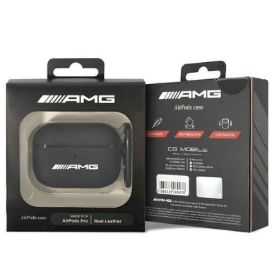 Originalus AMG dėklas Leather Big Logo case skirta AirPods Pro - Juodas 2