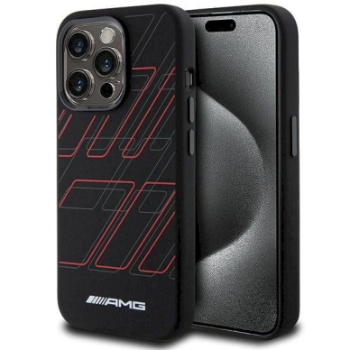 Originalus AMG dėklas Silicone Large Rhombuses Pattern MagSafe case for iPhone 15 Pro Max - Juodas