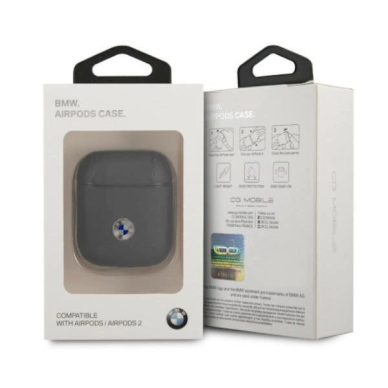 Originalus BMW dėklas BMA2SSLNA AirPods cover Juodas Geniune Leather Silver Logo 2