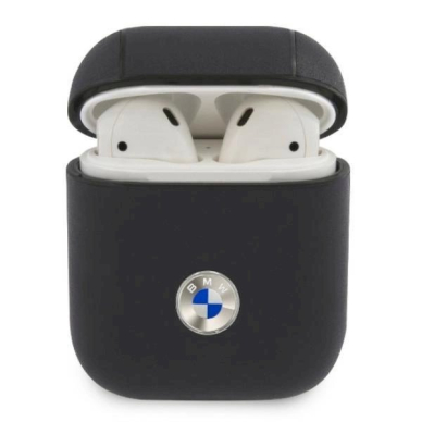 Originalus BMW dėklas BMA2SSLNA AirPods cover Juodas Geniune Leather Silver Logo