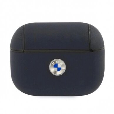 Originalus BMW dėklas BMAPSSLNA AirPods Pro cover granatowy/navy Geniune Leather Silver Logo