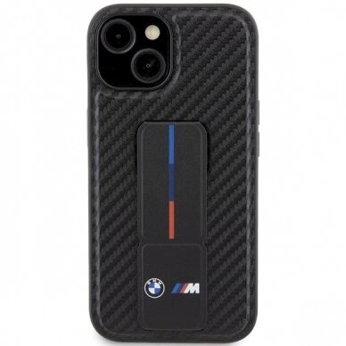 Originalus BMW dėklas Grip Stand Smooth & Carbon iPhone 15 - Juodas 2